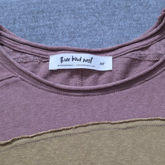 Three Bird Nest T Shirt Womens M LS Colorblock Long Striped Sleeves Stretch Boho - Picture 3 of 11